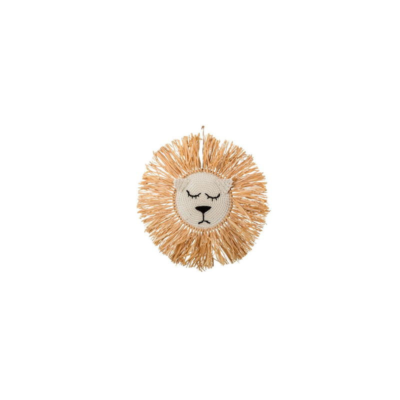 Suspension murale tête de lion raphia 45cm