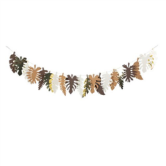 Guirlande de Feuilles Tropicales Papier Choco Kraft Ivoire et Or  210 cm