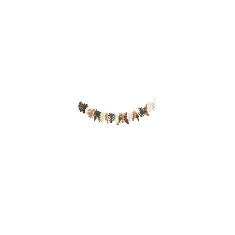 Guirlande de Feuilles Tropicales Papier Choco Kraft Ivoire et Or  210 cm