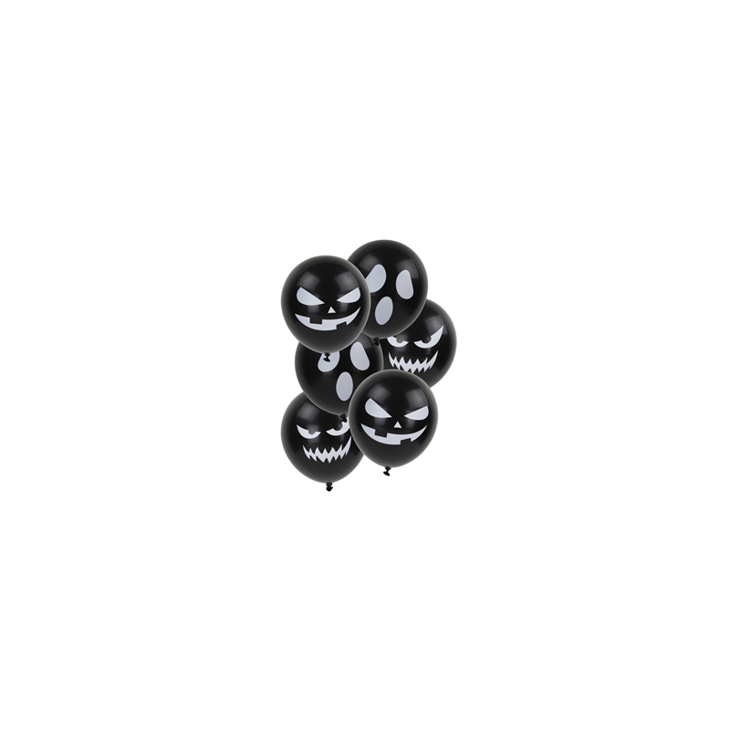 6 Ballons Halloween noir  et  blanc 29cm