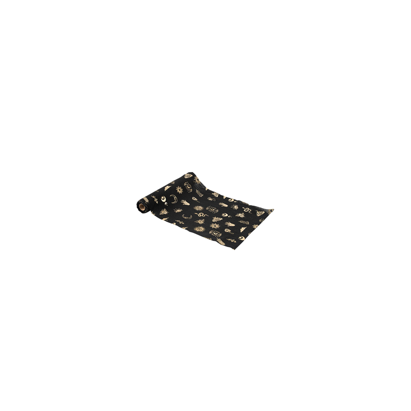 Chemin de table Divination Cosmic Spirit mousseline noir et Or 28cm x 3m