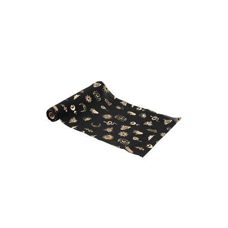 Chemin de table Divination Cosmic Spirit mousseline noir et Or 28cm x 3m