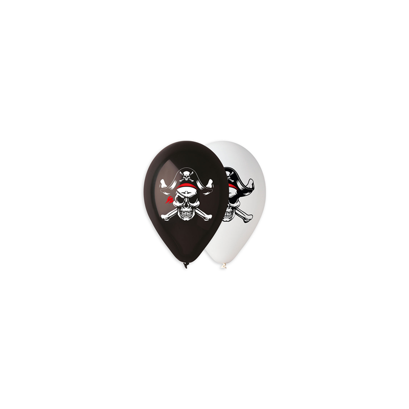 Ballon noir et blanc motif pirate x10 - Diam. 30cm