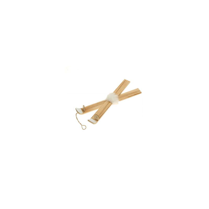 Skis en bois naturel blanc et fourrure 40 x 14 cm