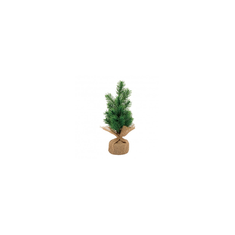 Sapin enneige dans son sac en toile de jute 8 x 30 cm