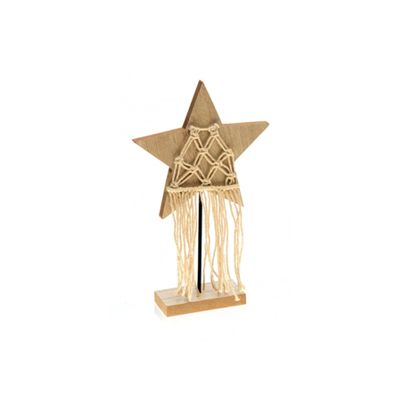 Etoile en bois naturel  et  macramé sur socle 15 x 5 x 25 cm