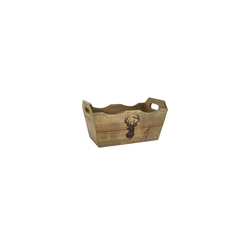 Corbeille en bois teinté 2 anses (motif aléatoire) - 31 x 19 x 14cm
