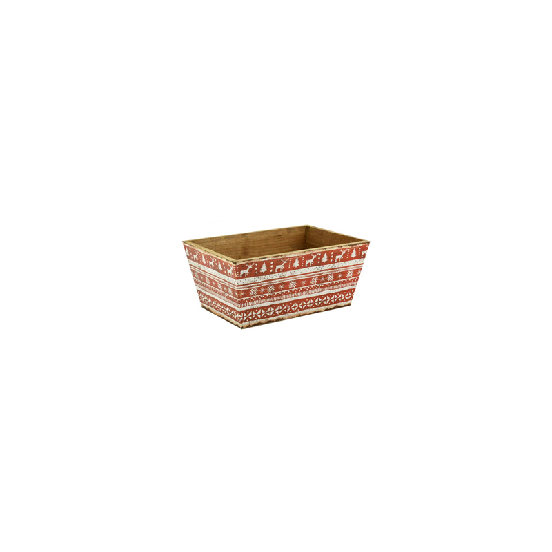 Corbeille montagne en bois rectangulaire et papier verni rouge 26 x 18 x 12cm