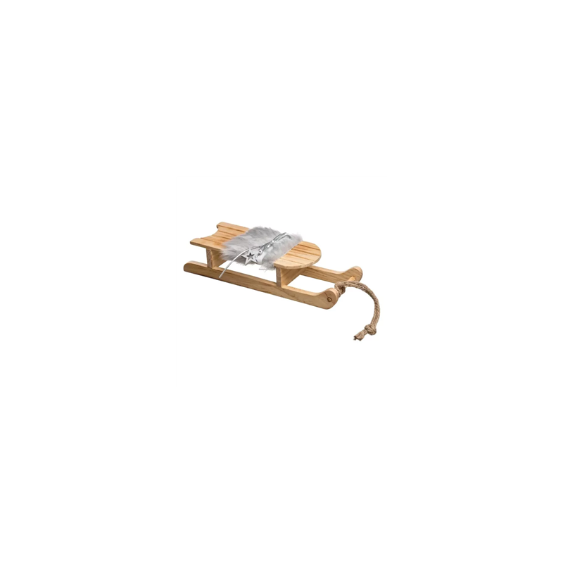 Luge en bois naturel et fourrure grise 9,5 x 6 x 30,5cm
