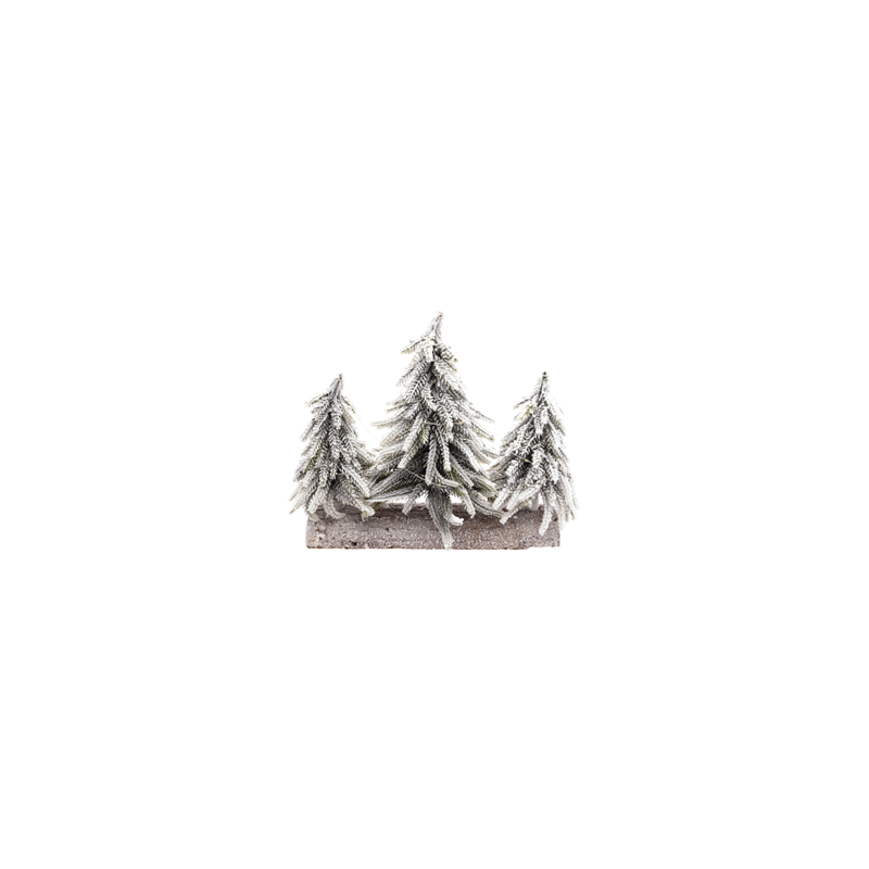 Sapins enneigés sur socle bois 32 x 8 x 27cm