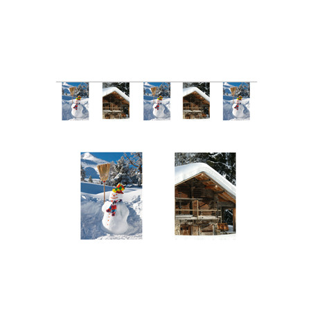 Guirlande Montagne hiver 10 fanions 21 x 30cm - papier Long. 420cm