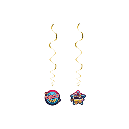 Lot de 2 tourbillons dorés disco - PVC  et  papier Haut. 85cm