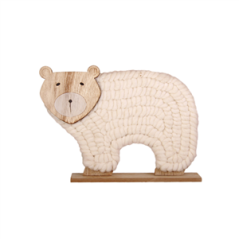Ours en bois et laine - 25 x 6 x 19 cm