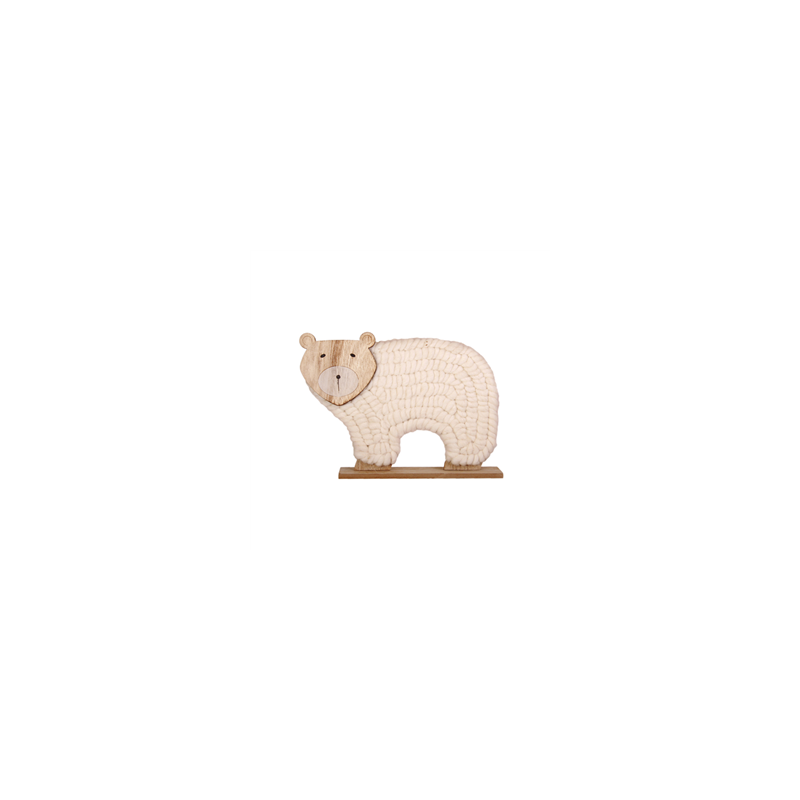 Ours en bois et laine - 25 x 6 x 19 cm