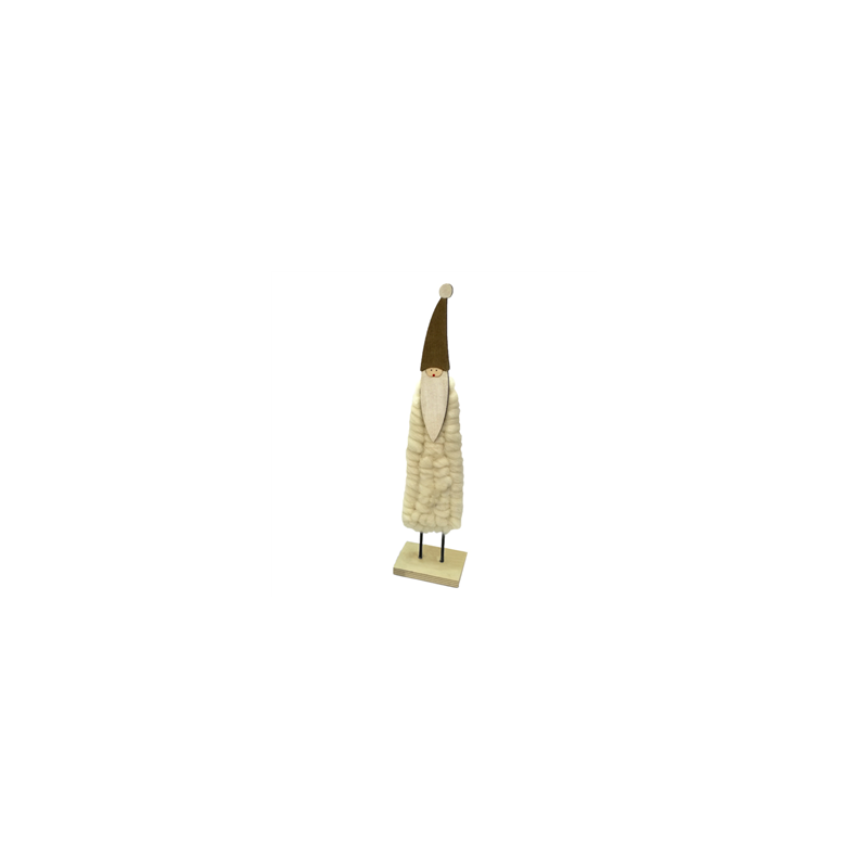 Pere Noel en bois et laine - 35 x 9 x 6 cm
