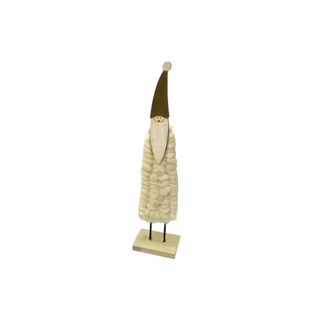 Pere Noel en bois et laine - 35 x 9 x 6 cm
