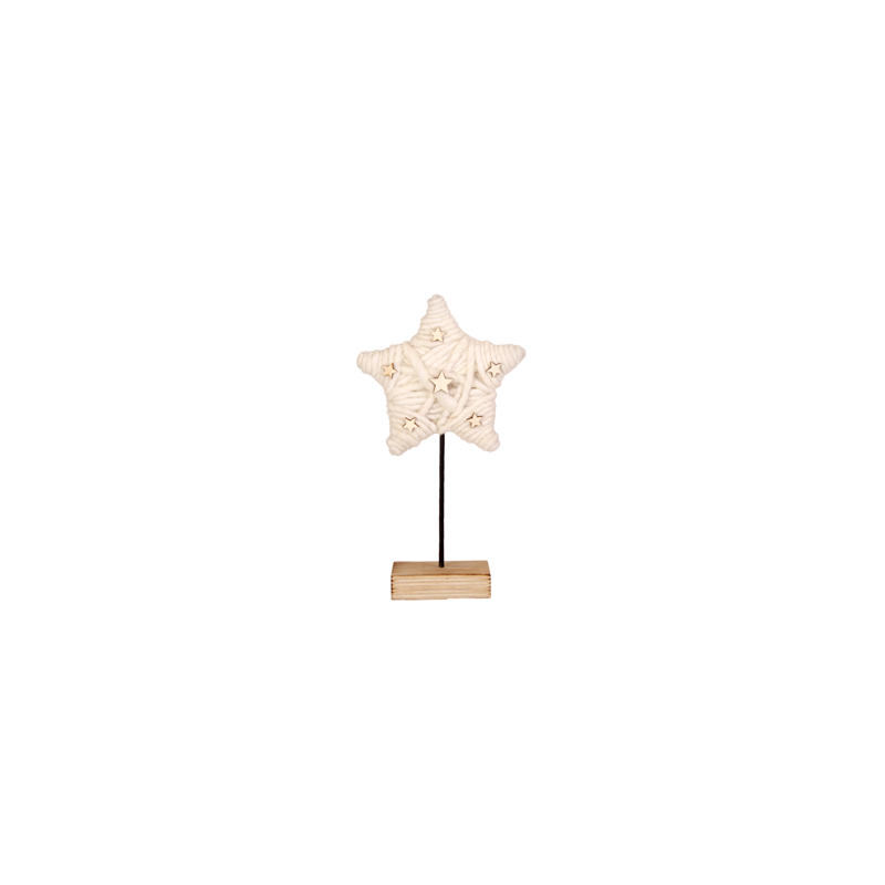 Etoile en bois et laine blanche - 25 x 14 x 8 cm
