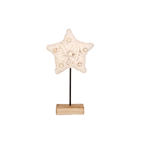 Etoile en bois et laine blanche - 25 x 14 x 8 cm