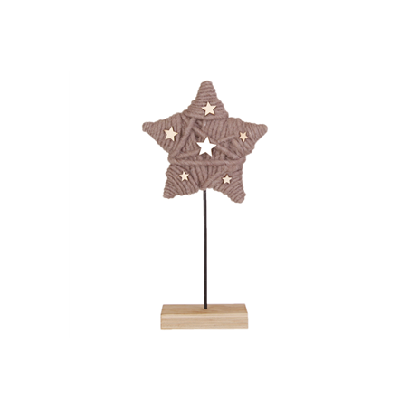 Etoile en bois et laine grise - 34 x 14 x 8 cm