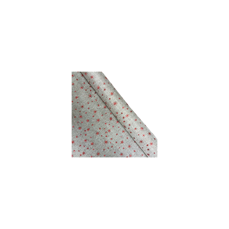 Toile de jute - Motif Etoiles à paillettes rouges - Larg150cm - 100% polyester
