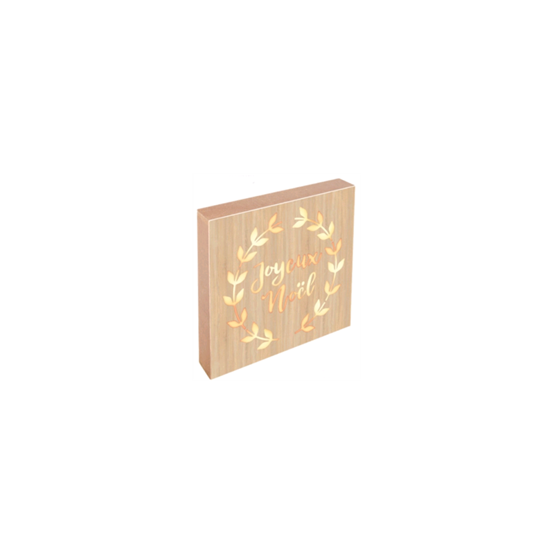 Cadre Joyeux Noël lumineux carré en bois 22 x 22cm