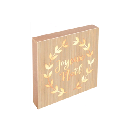Cadre Joyeux Noël lumineux carré en bois 22 x 22cm