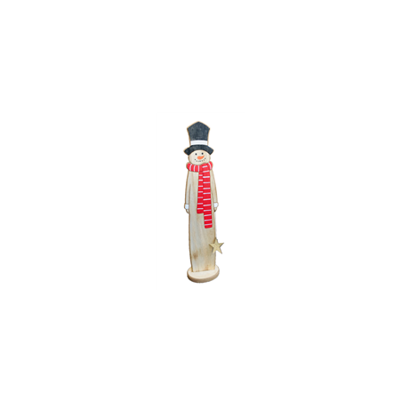 Bonhomme de neige en bois sur socle - PM - Haut 38cm