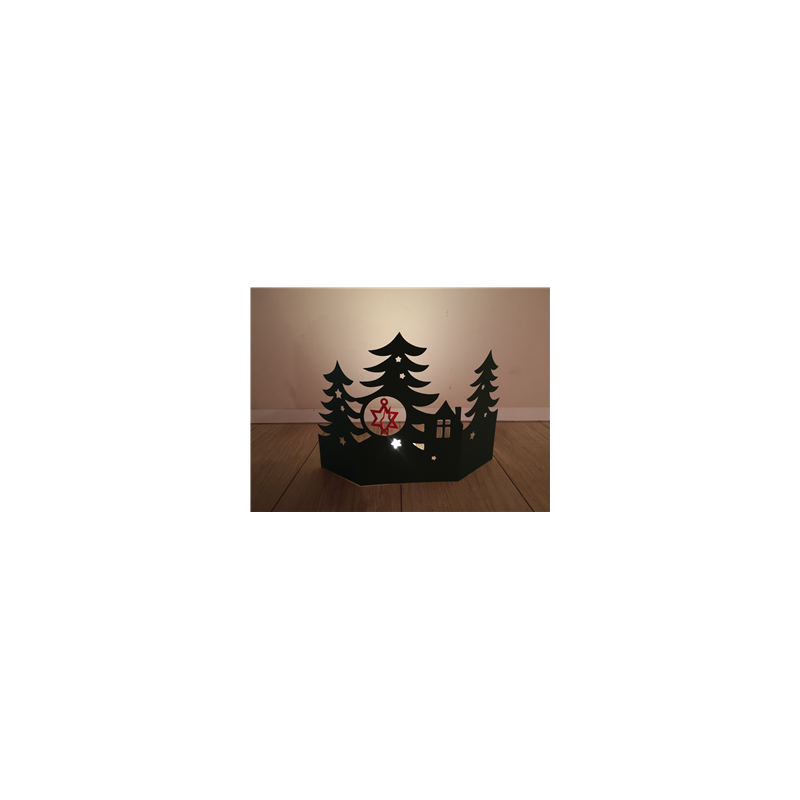 Triptyque SAPINS ajouré  - Carton vert avec étoiles rouge - 38 x 28cm