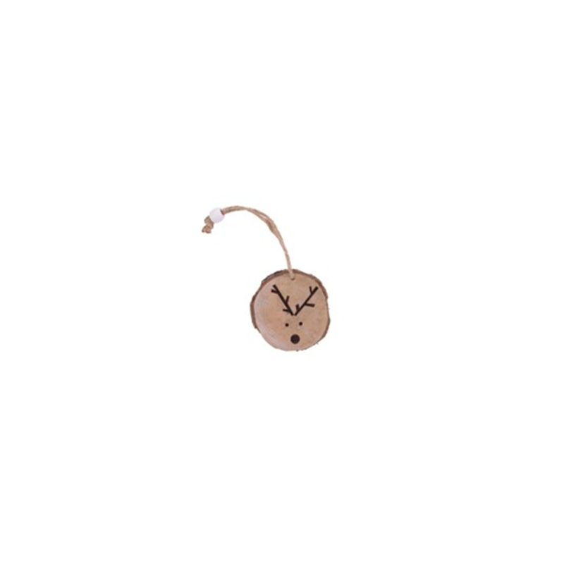 Rondin de bois motif Renne à suspendre dans un sapin / Diam. 7 cm