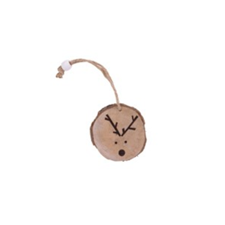 Rondin de bois motif Renne à suspendre dans un sapin / Diam. 7 cm