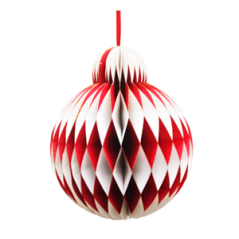 Boule Rouge et blanc brillant - Nid d'abeille papier - Diam 30cm