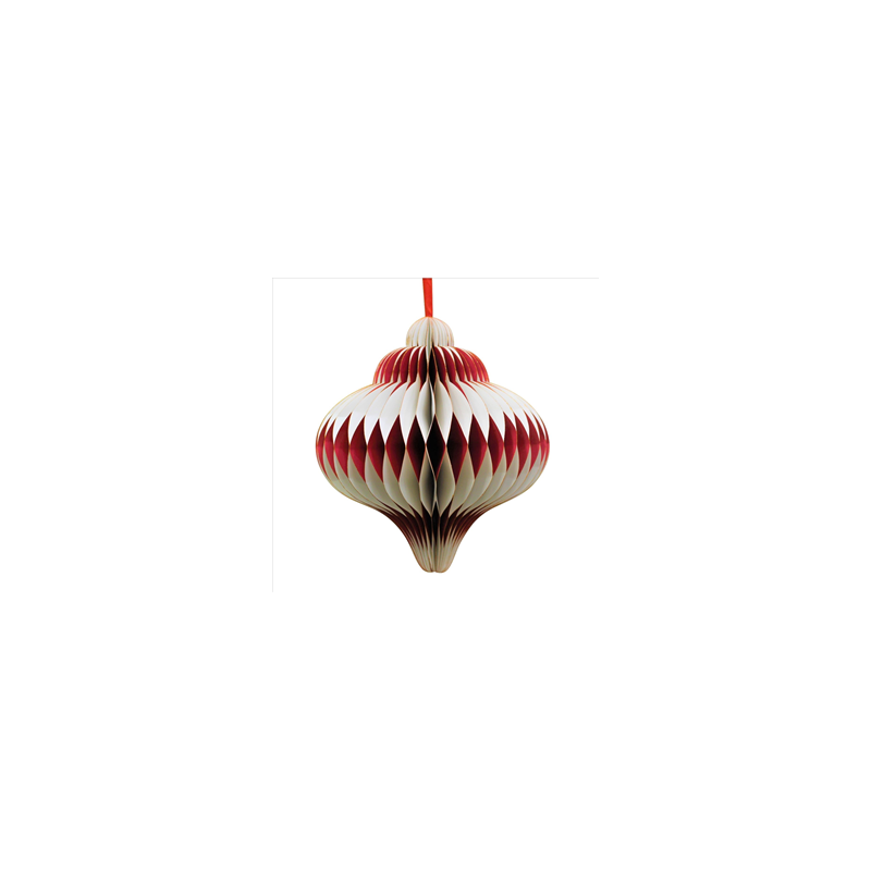 Boule Diamant Rouge et blanc brillant - Nid d'abeille papier - Diam 20cm