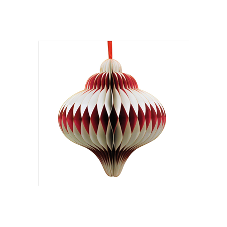 Boule Diamant Rouge et blanc brillant - Nid d'abeille papier - Diam 20cm