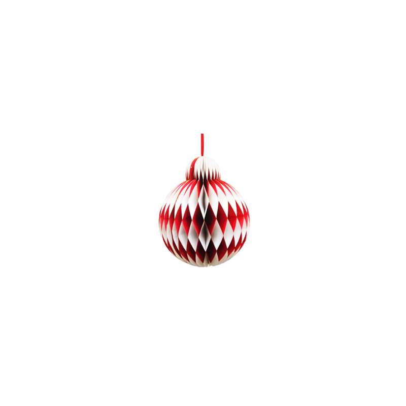 Boule Rouge et blanc brillant - Nid d'abeille papier - Diam 40cm