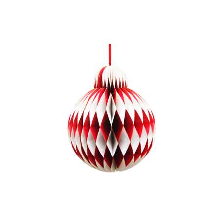 Boule Rouge et blanc brillant - Nid d'abeille papier - Diam 40cm