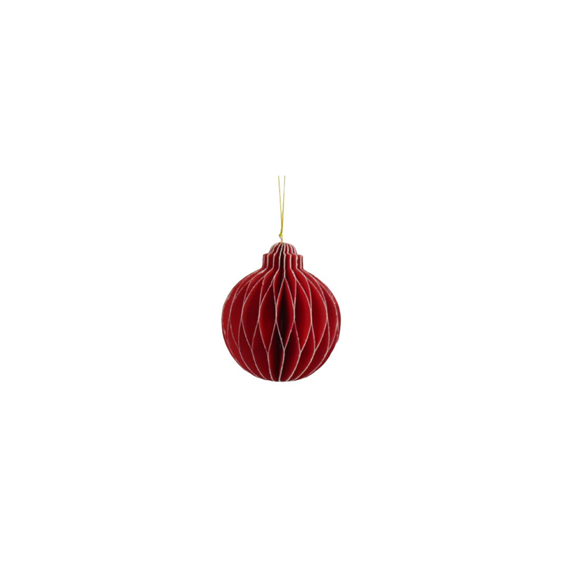 Boule alvéolée rouge bordures dorées - Diam. 12cm
