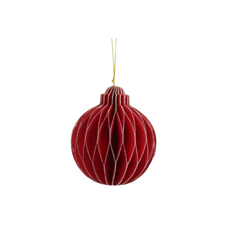 Boule alvéolée rouge bordures dorées - Diam. 12cm