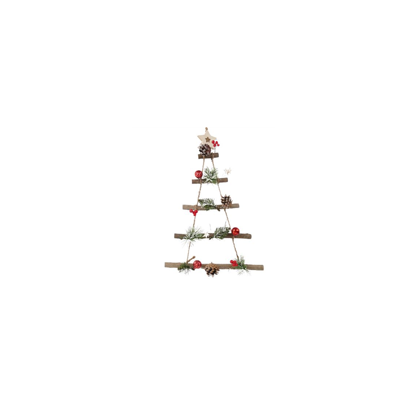 Suspension bois et sapin décoré 48 x 34cm