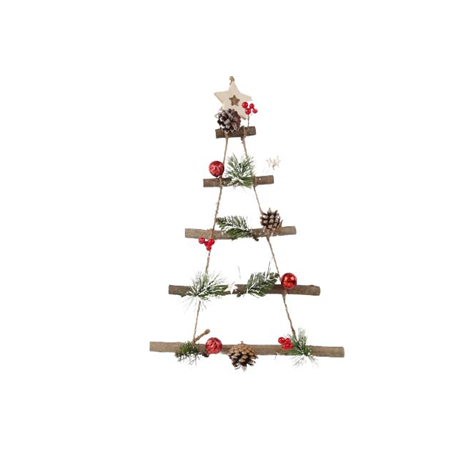 Suspension bois et sapin décoré 48 x 34cm