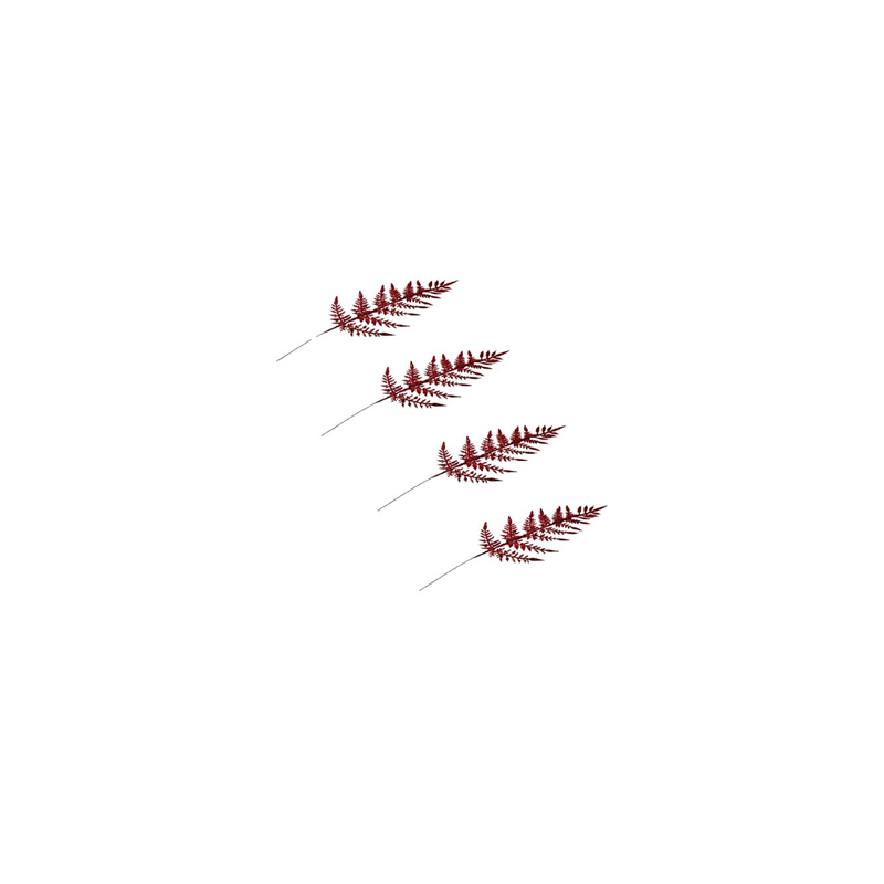 4 Branches de fougères paillettes rouges - Haut. 40cm