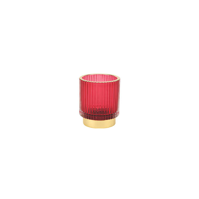 Photophore en Verre Rainuré Rouge et Or 7 x 8,2 cm