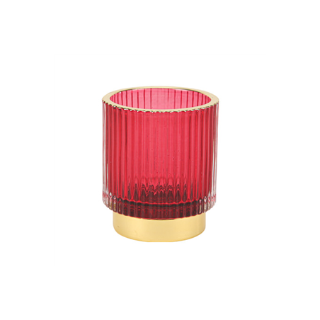 Photophore en Verre Rainuré Rouge et Or 7 x 8,2 cm