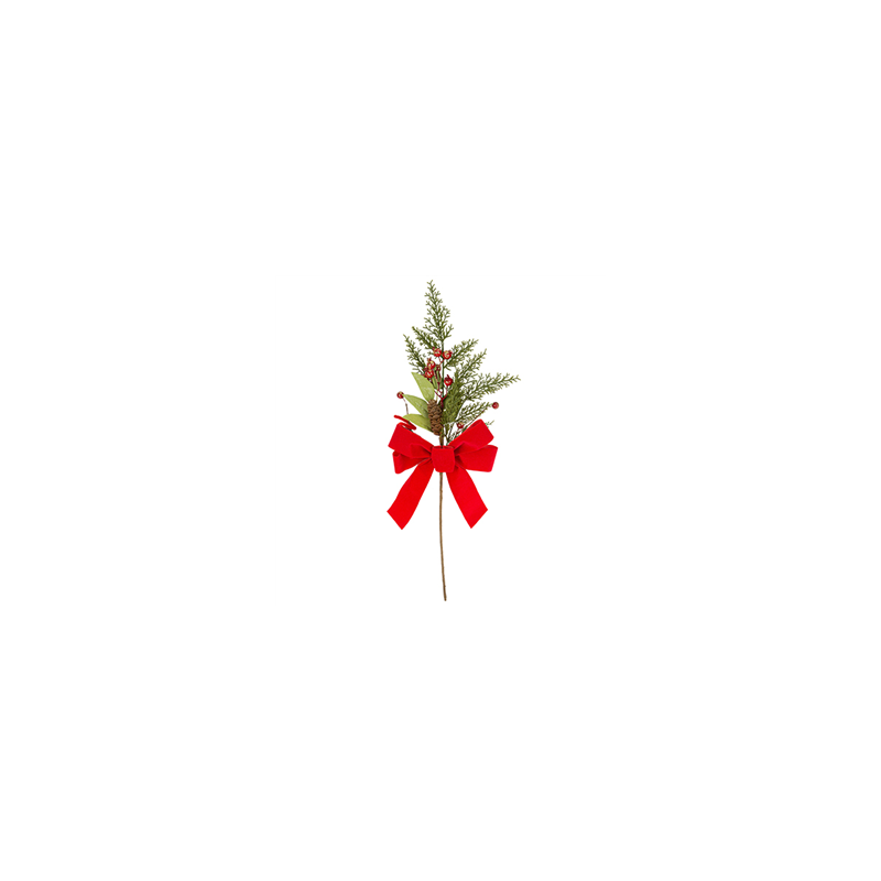 Branche de Sapin  et  Pommes de pin avec nœud en velours rouge 50cm
