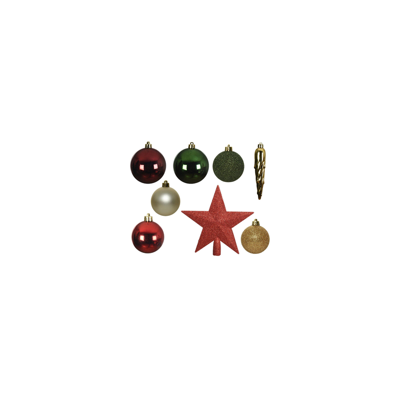 33 Décorations sapin de Noël - verts/rouges/bruns /  6 à 20 cm