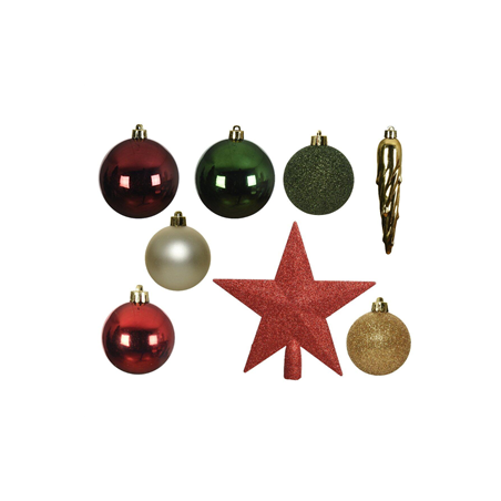 33 Décorations sapin de Noël - verts/rouges/bruns /  6 à 20 cm
