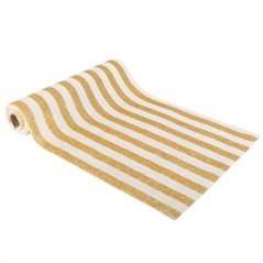 Chemin de table velours rayé blanc et Or 28cm x 3m