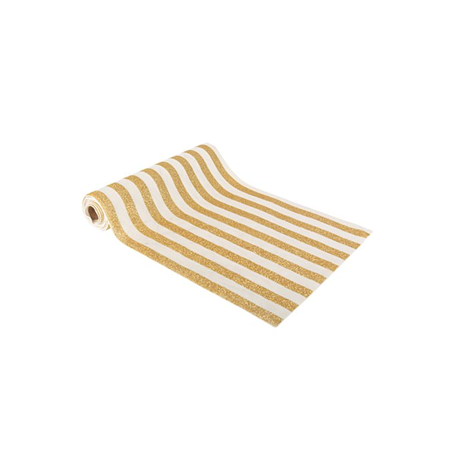 Chemin de table velours rayé blanc et Or 28cm x 3m