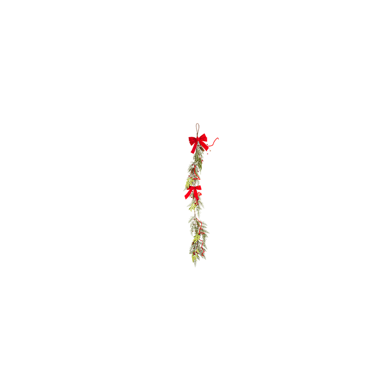 Guirlande sapin et noeud velours rouge - Long. 130cm