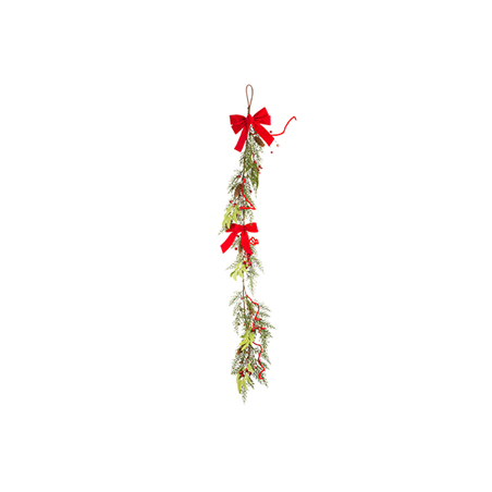 Guirlande sapin et noeud velours rouge - Long. 130cm