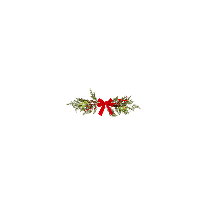 Centre de table sapin et nœud velours rouge - Long. 77cm